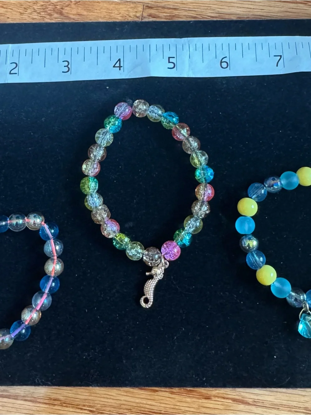 Kids Multicolor Bead Bracelet with Gold Seahorse Charm